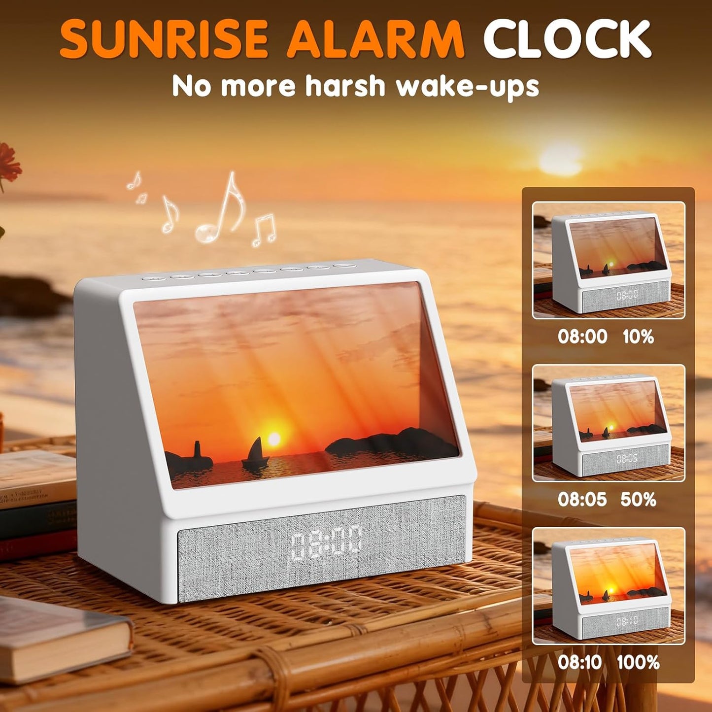 Sunrise Alarm Clock Wake-Up Light White Noise Bluetooth Connectivity Remote Button Control Natural Sound Sunrise Sunset Simulation Adjustable Brightness Christmas Birthday Gift for Friend