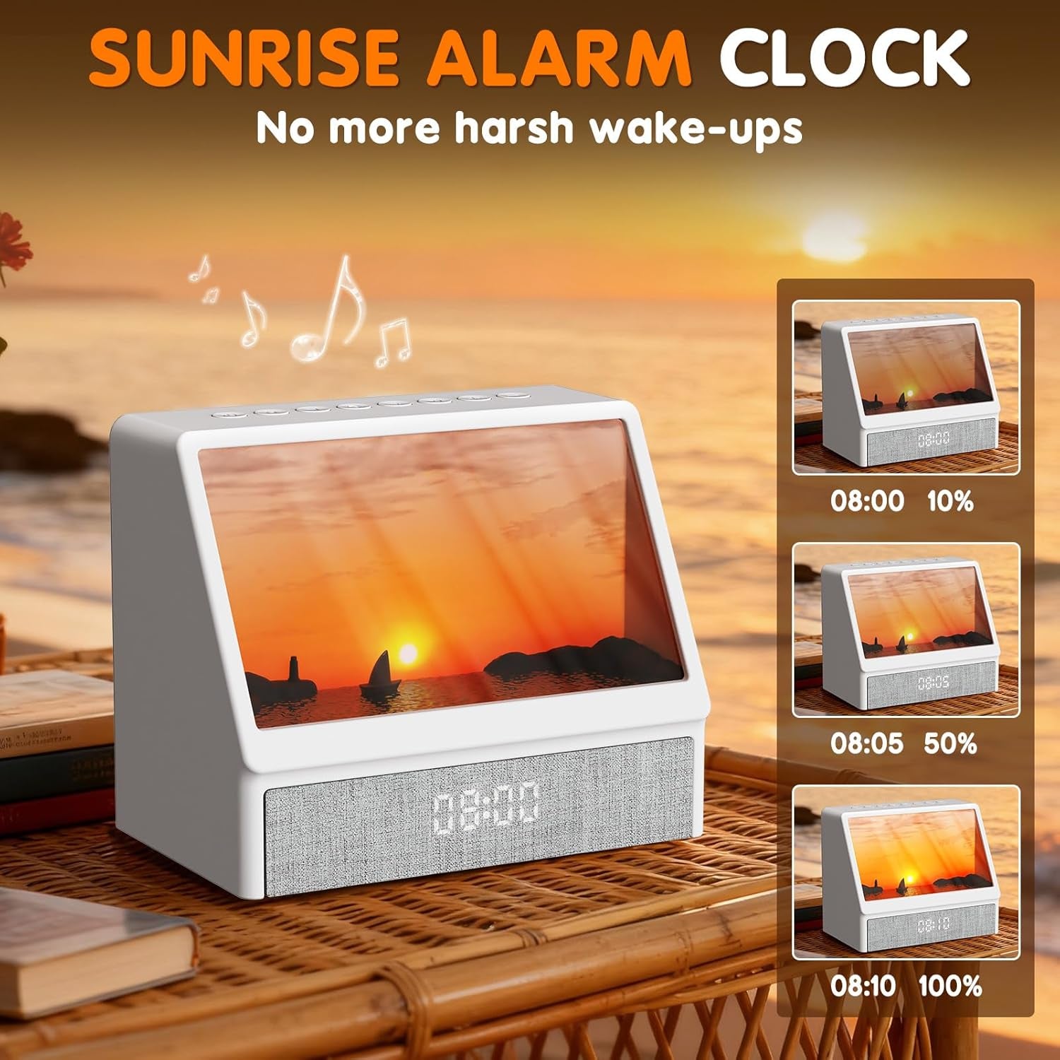 Sunrise Alarm Clock Wake-Up Light White Noise Bluetooth Connectivity Remote Button Control Natural Sound Sunrise Sunset Simulation Adjustable Brightness Christmas Birthday Gift for Friend