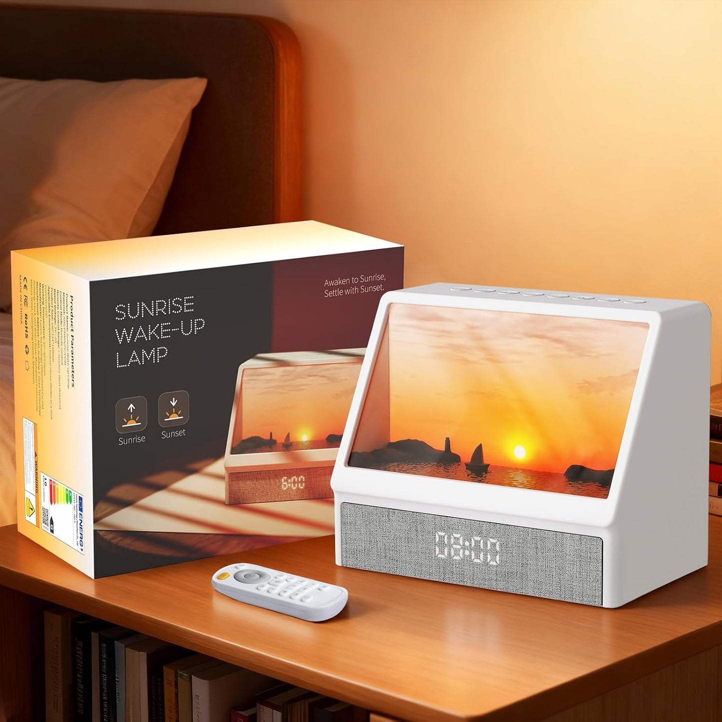 Sunrise Alarm Clock Wake-Up Light White Noise Bluetooth Connectivity Remote Button Control Natural Sound Sunrise Sunset Simulation Adjustable Brightness Christmas Birthday Gift for Friend