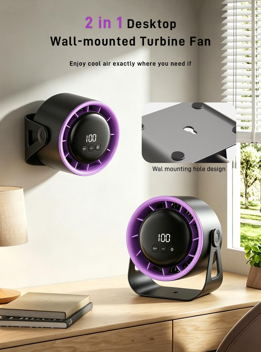 100 Speeds USB Desk Fan, 360° Rotatable Table Fan, Quiet Silent Desktop Fan, Rechargeable Cordless Battery Fan for Bedroom Office, Wall Mountable Portable Cooling Fan (Black)